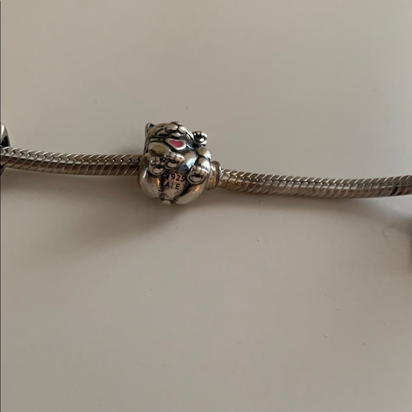 Silver Cat Charm with Pink Heart - Picture 2 of 3